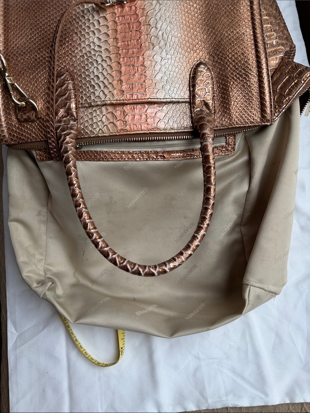 Brahmin Rose Gold Python-Embossed Satchel - Picture 7 of 7